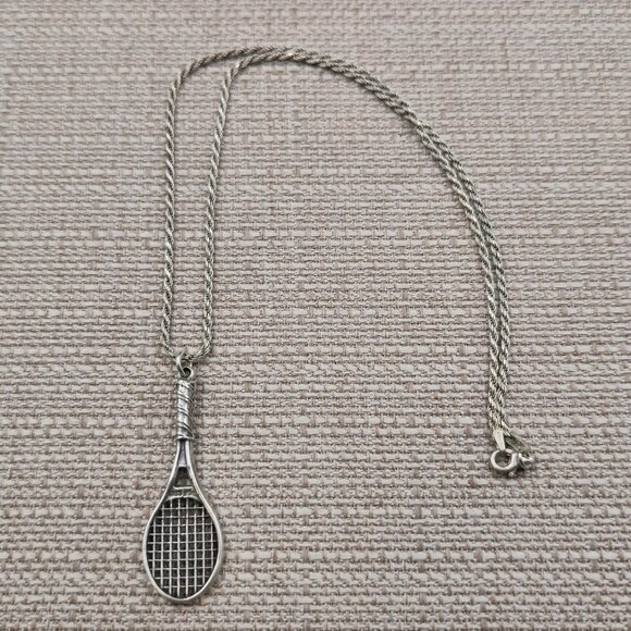 Jewelry - 18 Inch Sterling Silver Tennis Racquet Pendant Necklace A7120